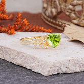 Nature Inspired 4 Prong Heart Shaped Peridot Wedding Ring